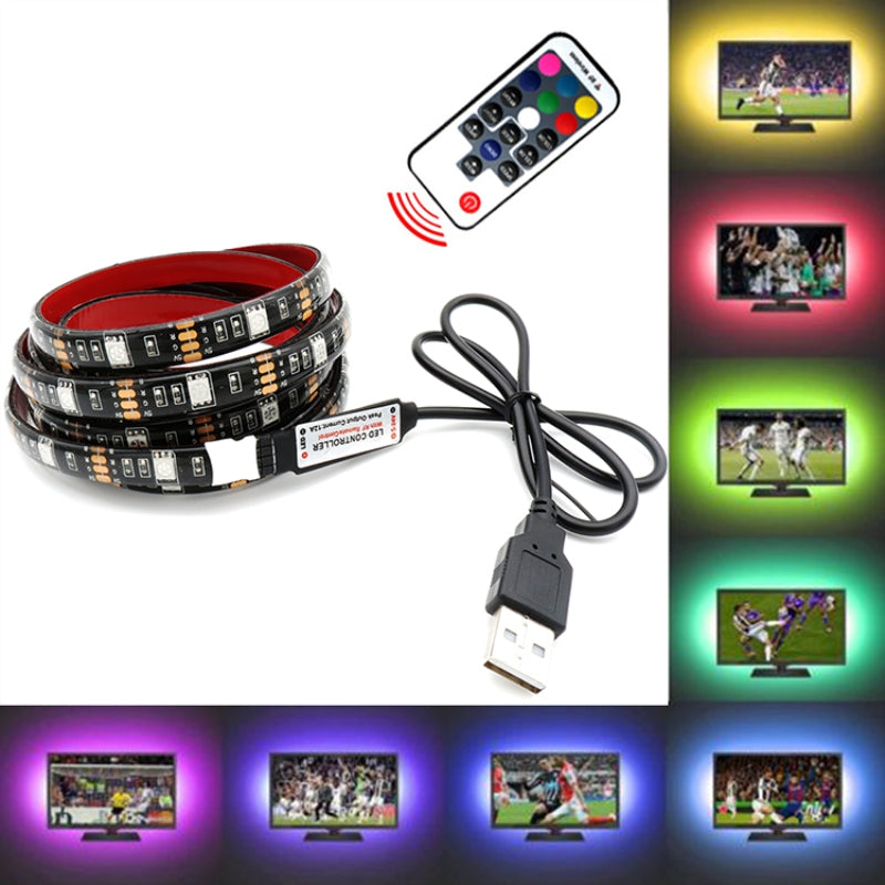 OMTO LED USB Strip 5050 RGB TV Backlight Flexible Light Tape 17Key RF Controller