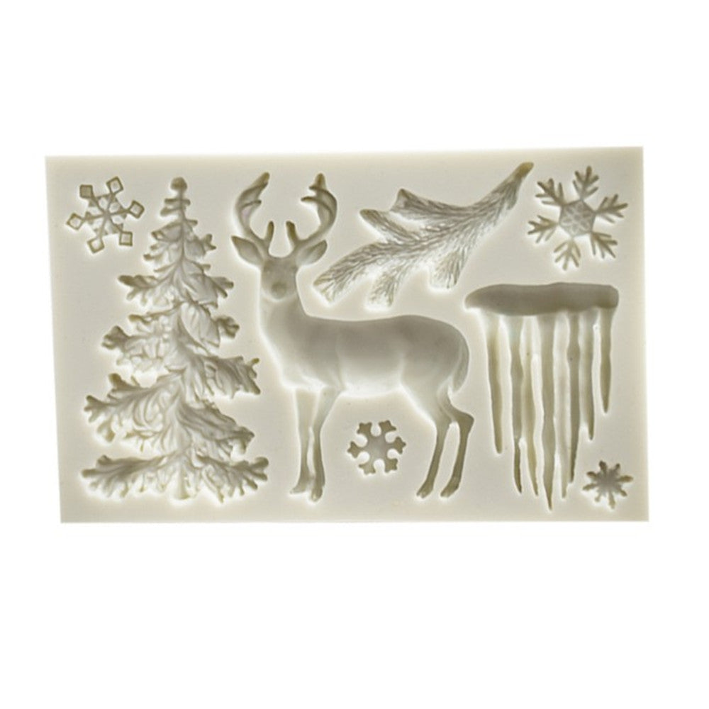 Rectangular Gray White Silicone Christmas Tree Elk Snowflake Icicle Fondant Mold