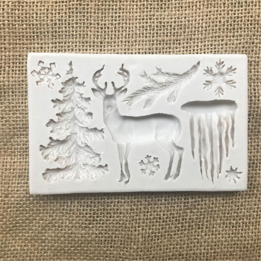 Rectangular Gray White Silicone Christmas Tree Elk Snowflake Icicle Fondant Mold