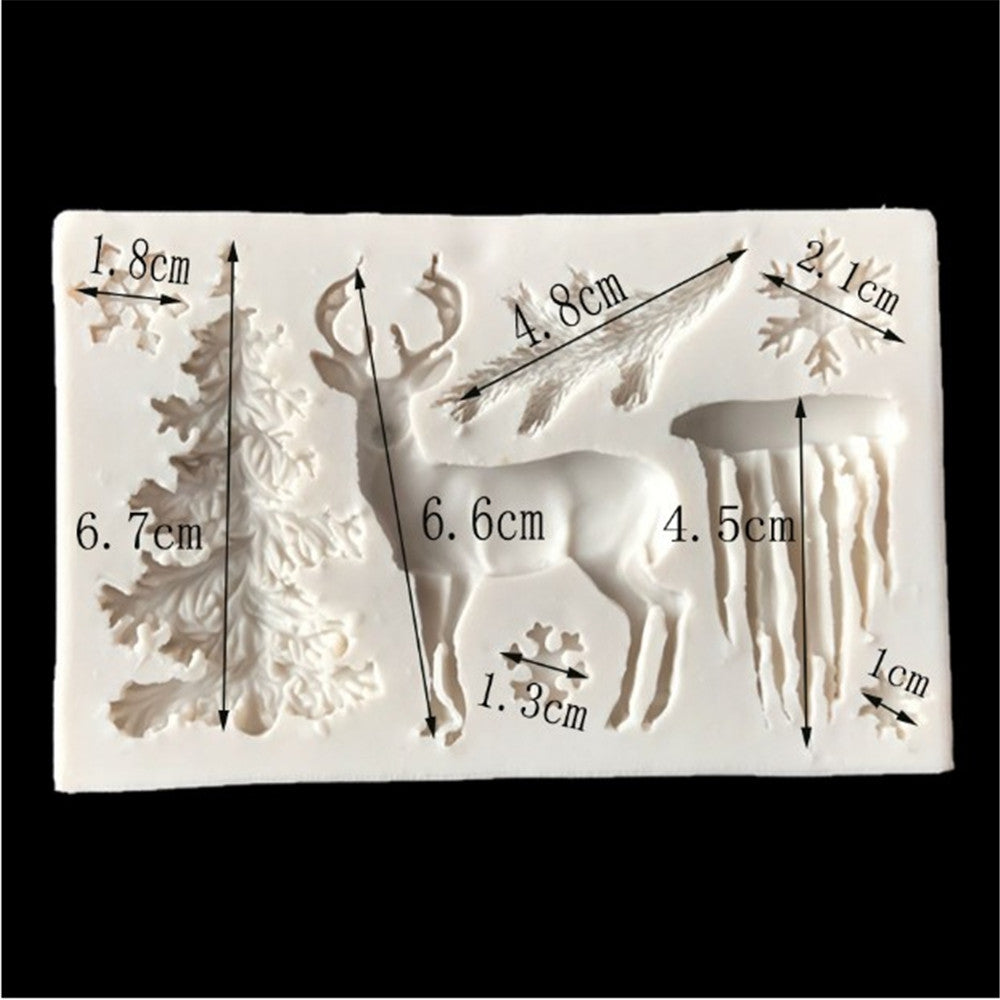 Rectangular Gray White Silicone Christmas Tree Elk Snowflake Icicle Fondant Mold