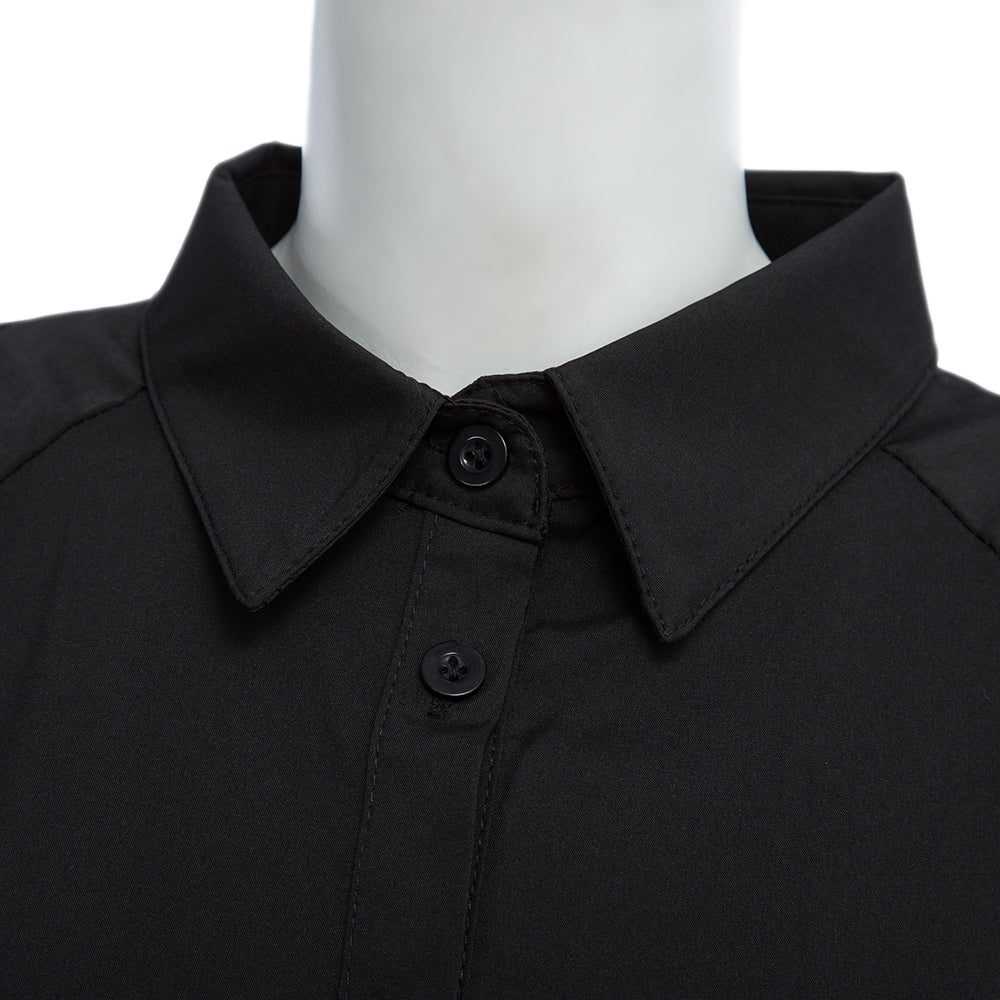 Chic Turn Down Collar Long Sleeve Pure Color Cut Out Button Design Chiffon Blouse for Women