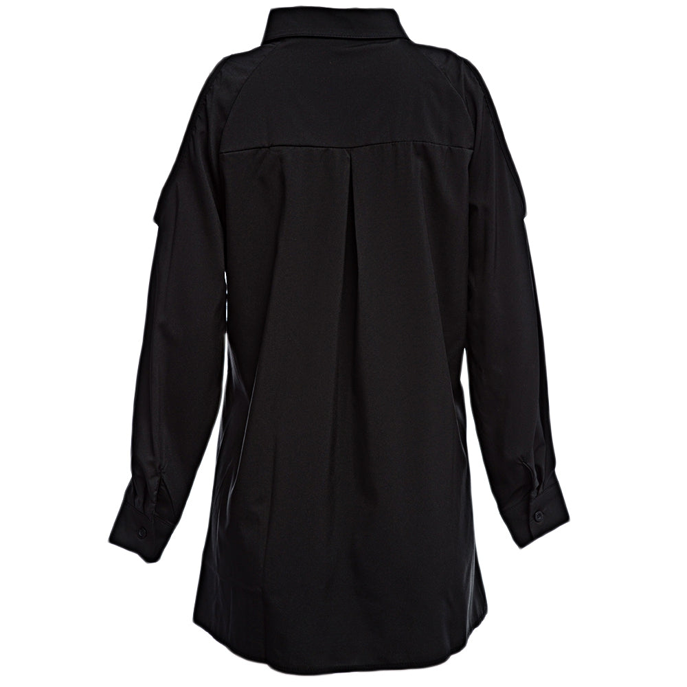 Chic Turn Down Collar Long Sleeve Pure Color Cut Out Button Design Chiffon Blouse for Women
