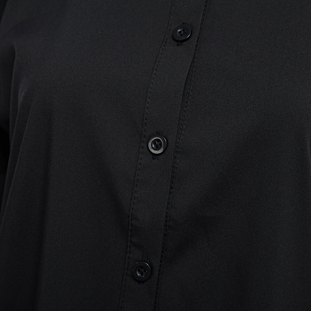 Chic Turn Down Collar Long Sleeve Pure Color Cut Out Button Design Chiffon Blouse for Women