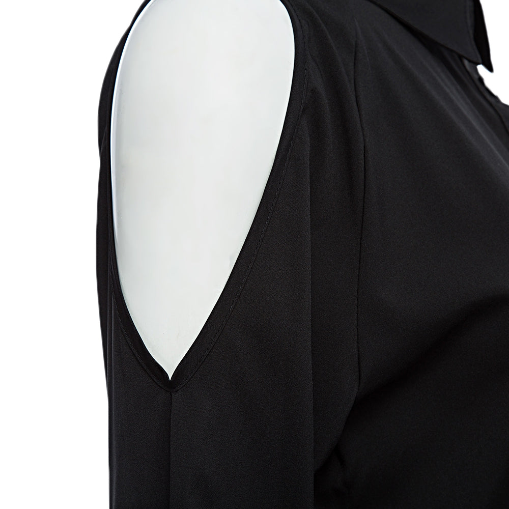Chic Turn Down Collar Long Sleeve Pure Color Cut Out Button Design Chiffon Blouse for Women