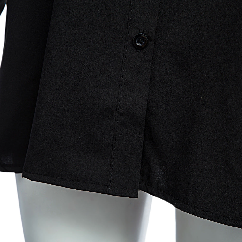 Chic Turn Down Collar Long Sleeve Pure Color Cut Out Button Design Chiffon Blouse for Women