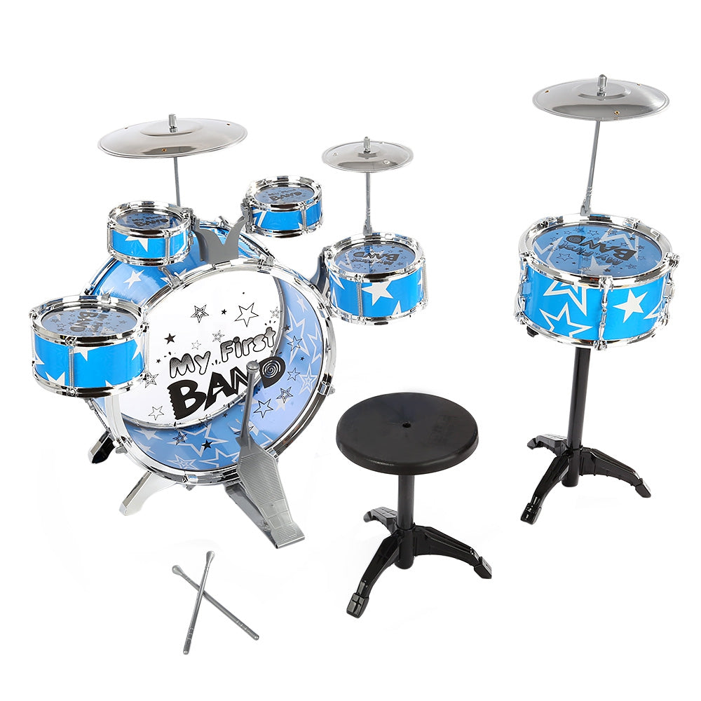 Kids Drums Kit Musical Instrument Toy with Cymbals Stool Christmas Birthday Gift