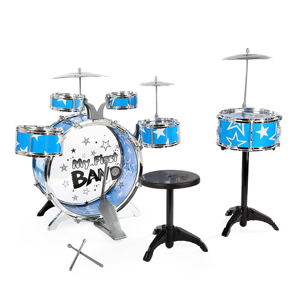 Kids Drums Kit Musical Instrument Toy with Cymbals Stool Christmas Birthday Gift
