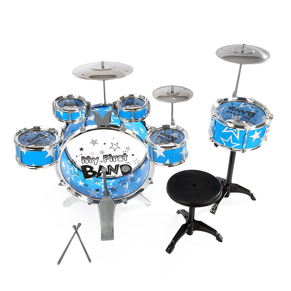Kids Drums Kit Musical Instrument Toy with Cymbals Stool Christmas Birthday Gift