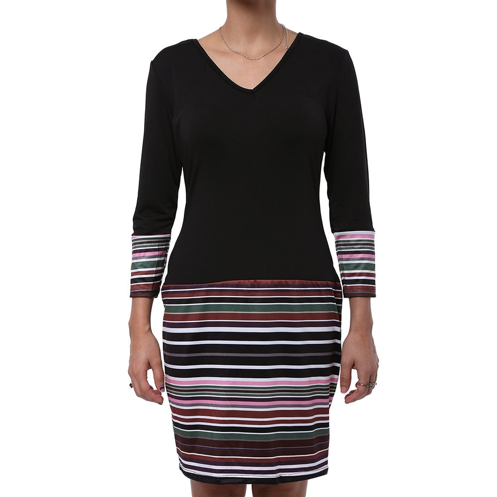 V-Neck Striped Long Sleeve Dress