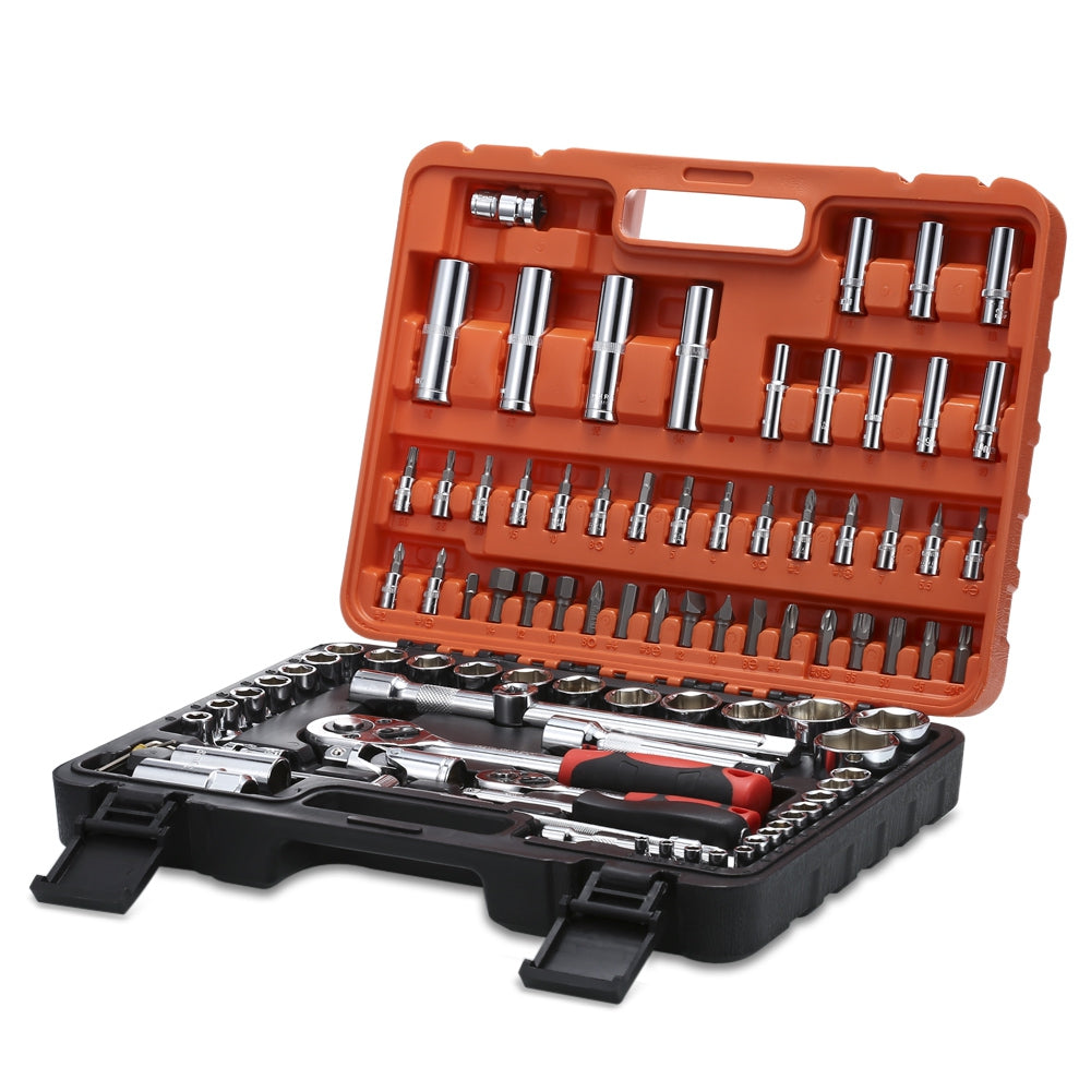 Refurbished 94pcs Socket Ratchet Wrench Automobile Repair Tools Kit