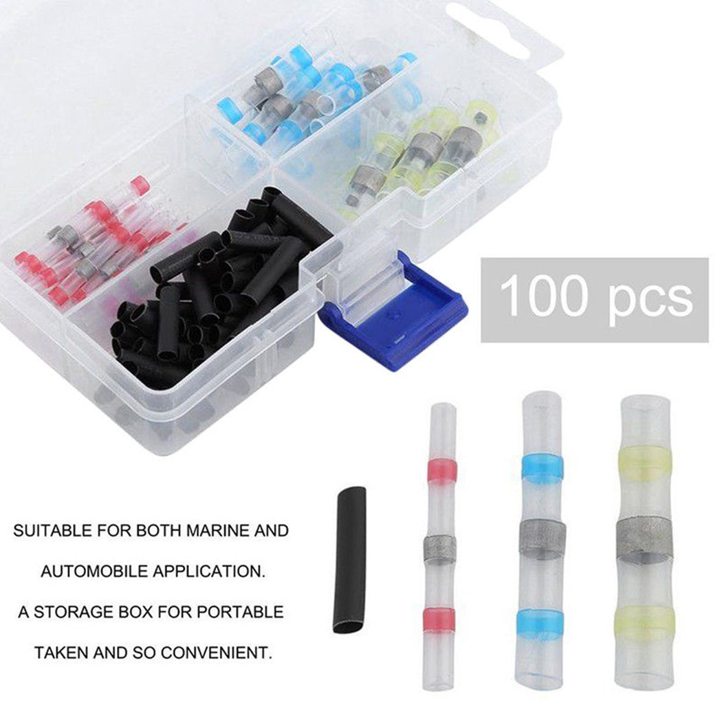 100Pcs Heat Shrink Solder Sleeve Wire Crimp Butt Terminals Connector waterproof