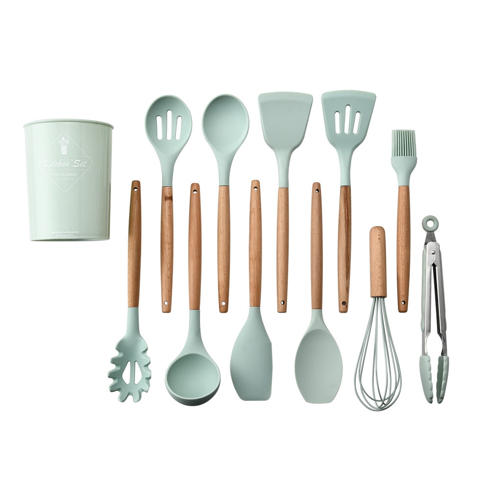 Household Silicone Wooden Cooking Utensil Kitchen Accessories Set