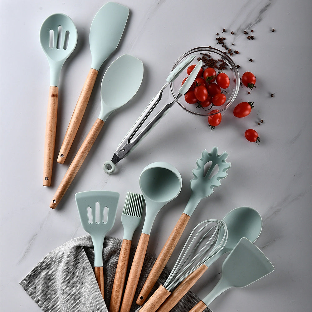 Household Silicone Wooden Cooking Utensil Kitchen Accessories Set