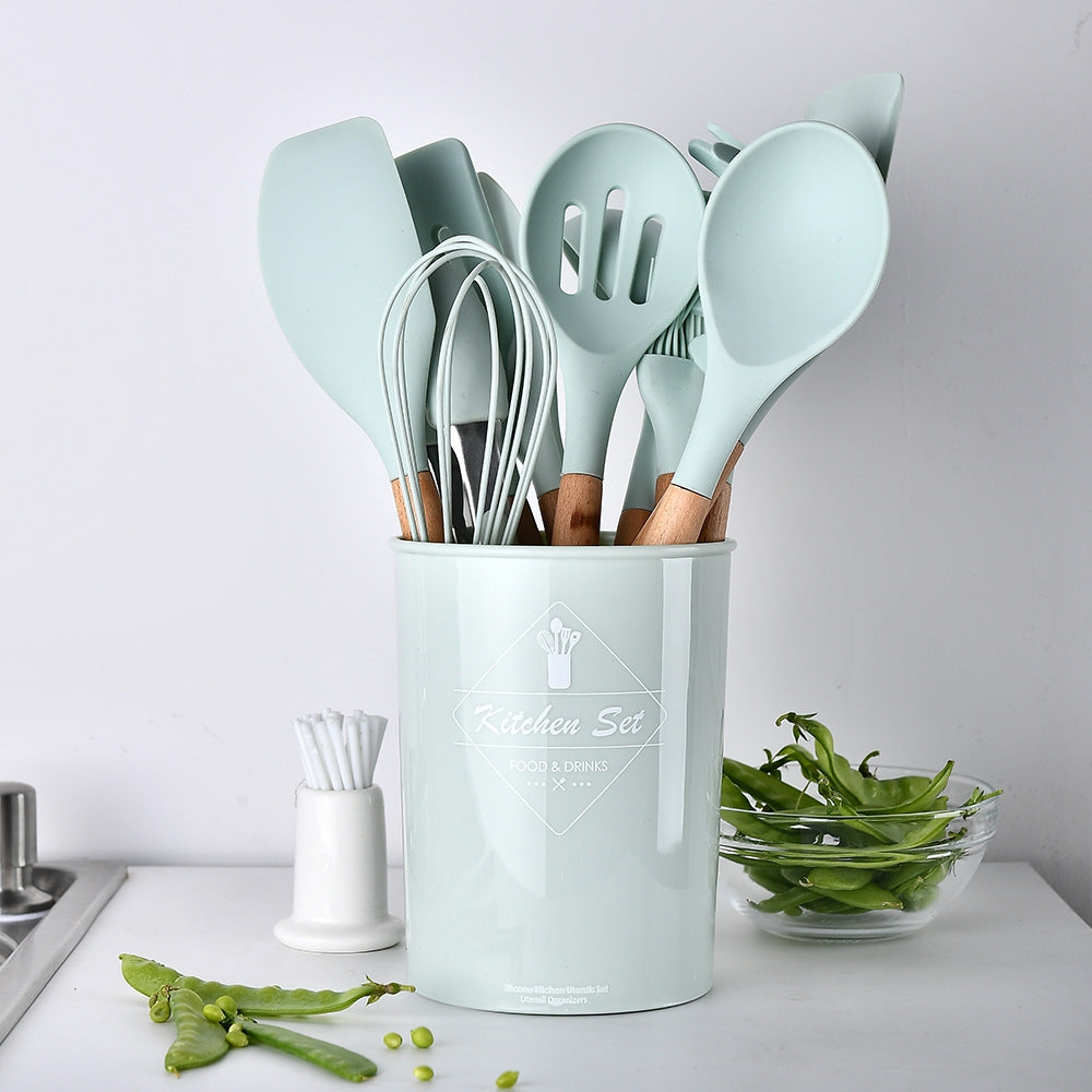 Household Silicone Wooden Cooking Utensil Kitchen Accessories Set