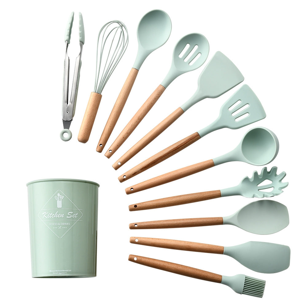 Household Silicone Wooden Cooking Utensil Kitchen Accessories Set