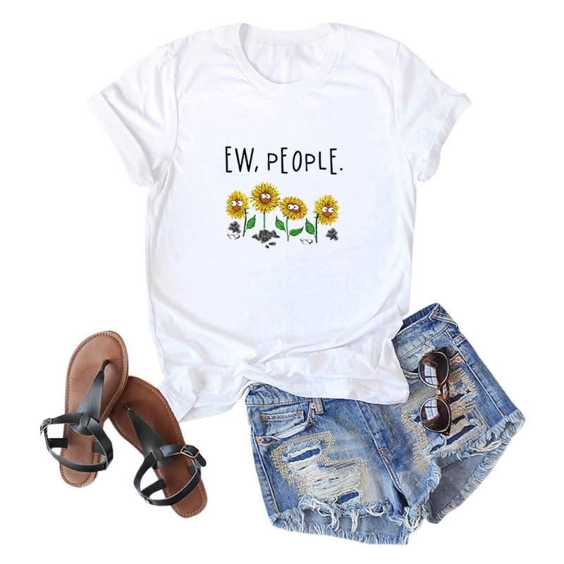 SC232 Sunflower Printed Short Sleeved Women T-shirt