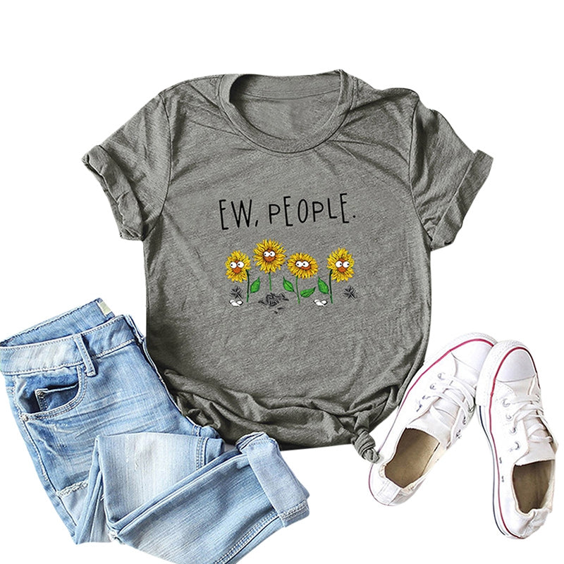 SC232 Sunflower Printed Short Sleeved Women T-shirt