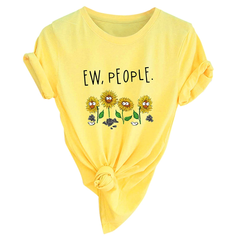 SC232 Sunflower Printed Short Sleeved Women T-shirt