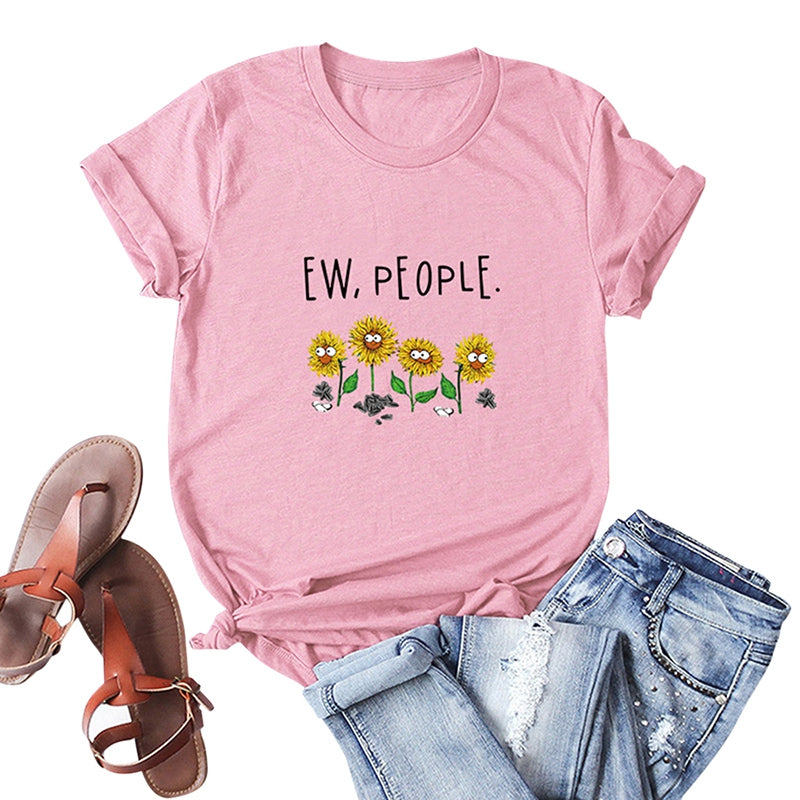 SC232 Sunflower Printed Short Sleeved Women T-shirt