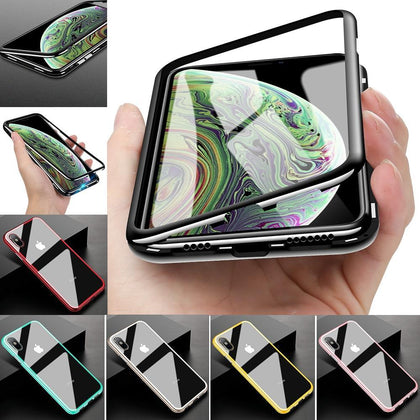 Magnetic Adsorption Flip Case for iPhone XR XS Max Tempered Glass Hard PC Cover Shell Fantastic Transparent Plating PC
