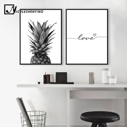 NICOLESHENTING Pineapple Wall Art Canvas Posters Prints Nordic Love Quote Paintings Black White Wall Picture for Living Room