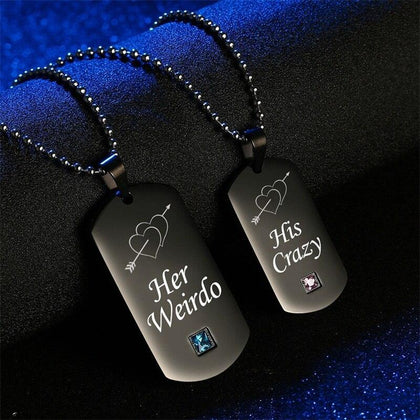 Uloveido Black Necklaces & Pendants Her Weirdo and His Crazy Couple Necklace Pendant Stainless Steel Jewelry Medallion SN139