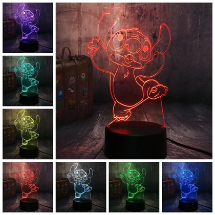 NEW 4 Design Cute Stitch Alien Dog Cartoon 3D LED Night Light 7 Color Baby Sleep Desk Lamp Home Decor Holiday Kid Christmas Gift