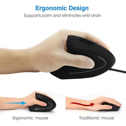 CHYI Wired Left Hand Vertical Mouse Ergonomic LED Backlit 1600DPI Adjustable USB Power Wrist Protect Mice with Mousepad Kit PC