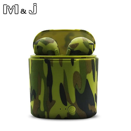 M&J I7S TWS camo Earbuds Ture Wireless Bluetooth Double Earphones Twins Earpieces Stereo Music Headset For All Bluetooth Mobile
