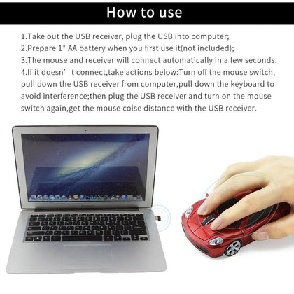 Wireless Computer Mouse New Mini Sports Car Mice 2.4Ghz Optical Gaming Mause with LED Flashing Light for PC Laptops Notebook