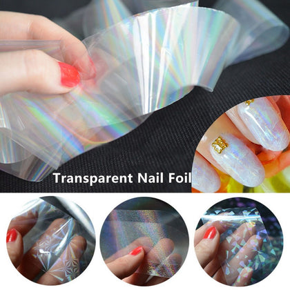 4*120cm Laser Nail Foil Firworks Holographic Transparent Refraction Manicure Nail Art Decos Lucency 8 Patterns Starry Stickers