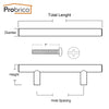 Probrico 50Pcs Cabinet T Bar Handle Diameter 12Mm Cc 50Mm~320Mm Stainless Steel Furniture Drawer Knob Kitchen Cupboard Door Pull