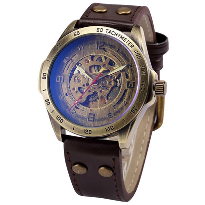 SHENHUA Clock Men Retro Bronze Case Wristwatch Male Automatic Mechanical Skeleton Watch Vintage Wrist Watch Relogio Masculino