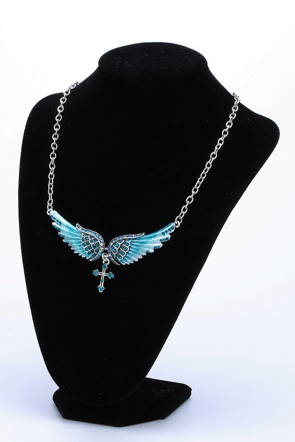 YACQ Angel Wing Cross Choker Necklace Guardian Women Biker Crystal Jewelry Gifts Her Girl Silver Color NC01 Dropshipping (18+2)