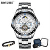 Boyzhe Luxury Men Watch Relogio Masculino Mechanical Watch Men Casual Fashion Waterproof Watch Sports Stainless Steel Watch Man