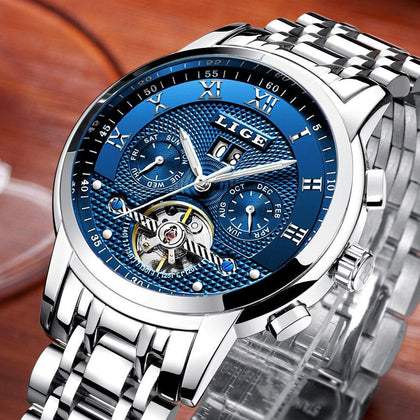 LIGE Men Watches Top Brand Luxury Business Automatic Mechanical Watch Men Full Steel Sport Waterproof Watch Relogio Masculino