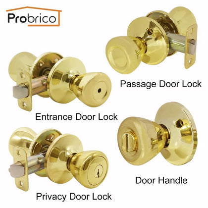 Probrico Stainless Steel Entrance/Privcy/Passage/Deadbolt Door Lock Gold Finish Door Knob Door Handle Tulip Style DL576PB
