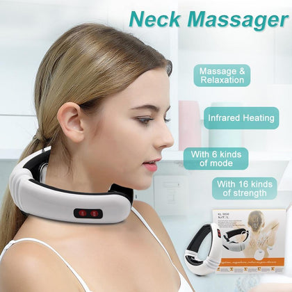 Aptoco Electric Pulse Back and Neck Massager Far Infrared Heating Pain Relief Tool Health Care Relaxation
