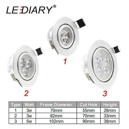 LEDIARY LED Recessed Ceiling Downlights Kitchen CE Luminaire 110-240V 3W 5W 55mm 70mm 90mm Cut Hole Spot Lamp Angle Adjustable