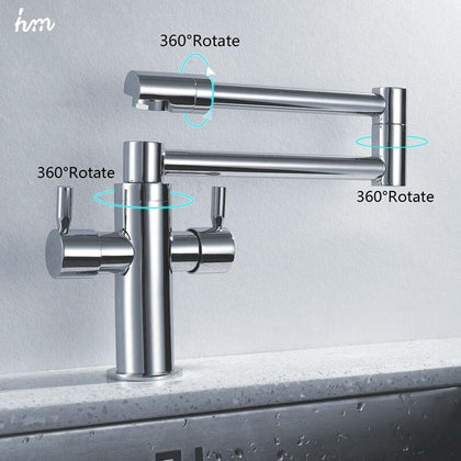 hm Kitchen Sink Faucet Stretch Folding Bathroom Kitchen Mixer Taps Deck Mounted Dual Handle Luxury Copper Faucet Kitchen Faucets
