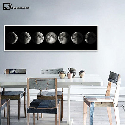Eclipse of The Moon Canvas Poster Minimalist Art Painting Universe Wall Picture Long Banner Print Living Room Bedroom Decoration