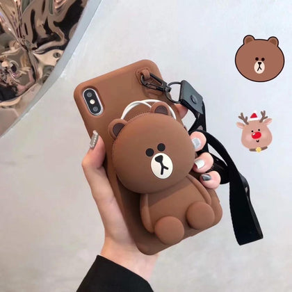 Cute Cartoon 3D Bear Wallet Phone Case For iPhone X XR XS Max 7 8 Plus Soft Silicone Cover For iPhone 8 7 6 6S Plus Back Capa