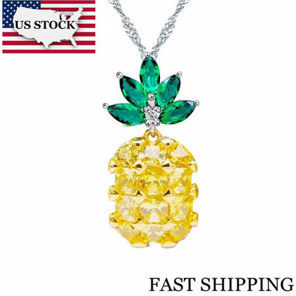 US STOCK Uloveido Cute Pineapple Zircon Necklaces Pendants Necklace Women Suspension Pendant Wedding Jewellery PN001