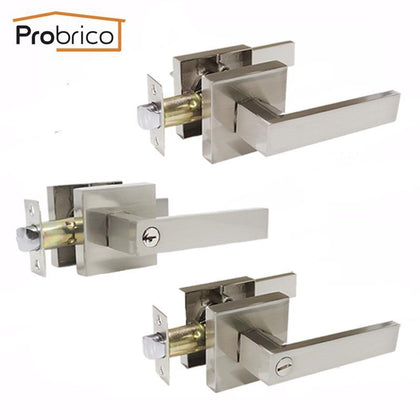 Probrico Stainless Steel Privacy/Passage Interior Door Lock Set Brushed Nickel Bathroom Door Handle Bedroom Square Door levers