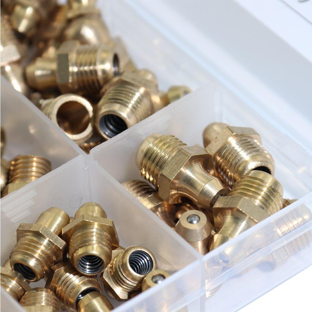 Hydraulic Grease Fitting Kit, 32Pcs M6/M8/M10 Durable Brass Zerk Grease  Nipple Fitting Assortment Kits with 2Pcs Grease Gun Pointy Tips