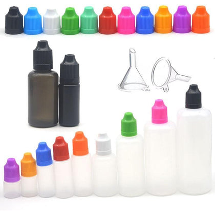 5pcs 3/5/10/15/20/30/50/60/100/120ml LDPE Plastic Empty bottle Squeeze Juice Eye Liquid Dropper Bottles with Funnel