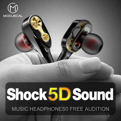 MOOJECAL Dual Driver Earphones In-Ear Stereo Bass earphones Sport Running HIFI Earbuds For xiaomi fone de ouvido auriculares Mp3
