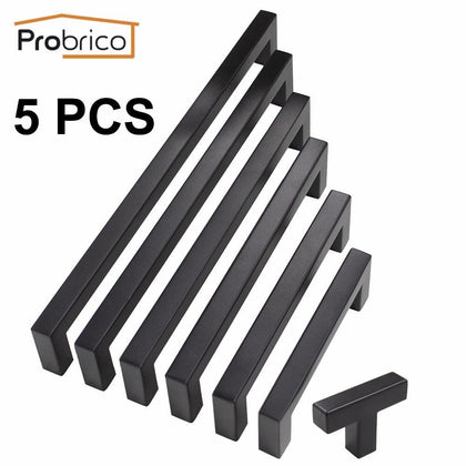Probrico 5 PCS Black Cabinet Handle 12mm*12mm Square Bar Stainless Steel Kitchen Door Knob Furniture Drawer Pull PDDJS12HBK