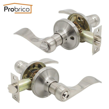 Probrico Stainless Steel Security Door Lock With Key Safe Lock Brushed Nickel Door Handles Entrance Locker DL12061SNET