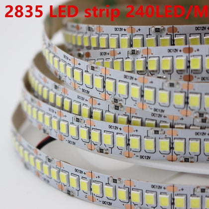 1m 2m 3m 4m 5m/lot 10mm PCB 2835 SMD 1200 LED Strip tape  DC12V ip20 Non waterproof Flexible Light 240 leds/m, White Warm White 